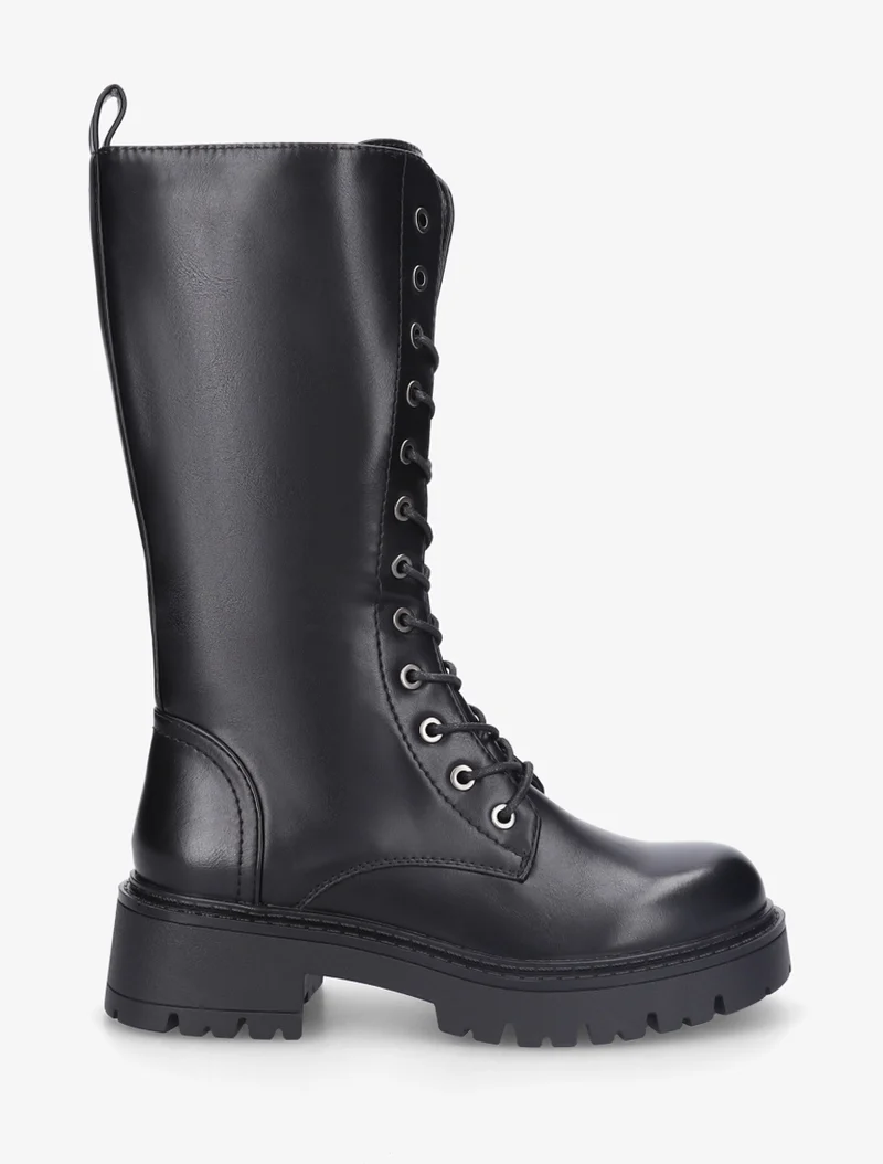 Bottines montantes en simili à lacets - Noir