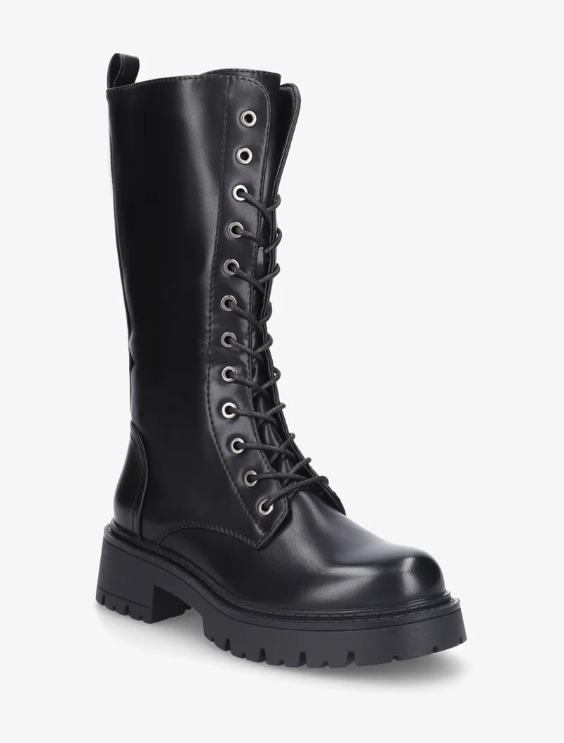 Bottines montantes en simili à lacets - Noir