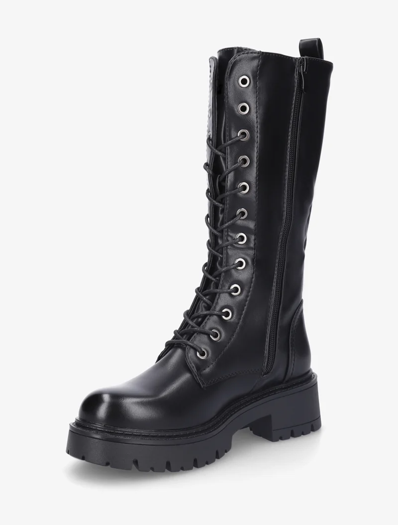 Bottines montantes en simili à lacets - Noir