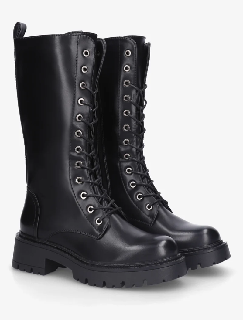 Bottines montantes en simili à lacets - Noir