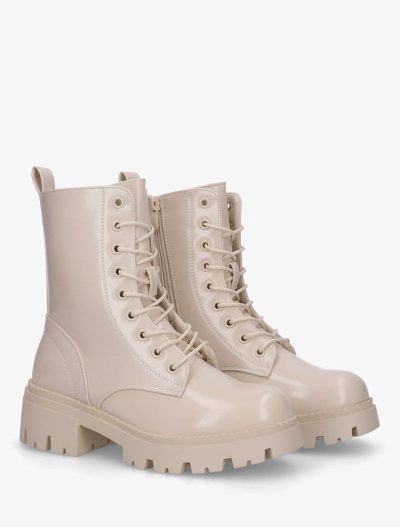Bottines vernies à lacets - Beige