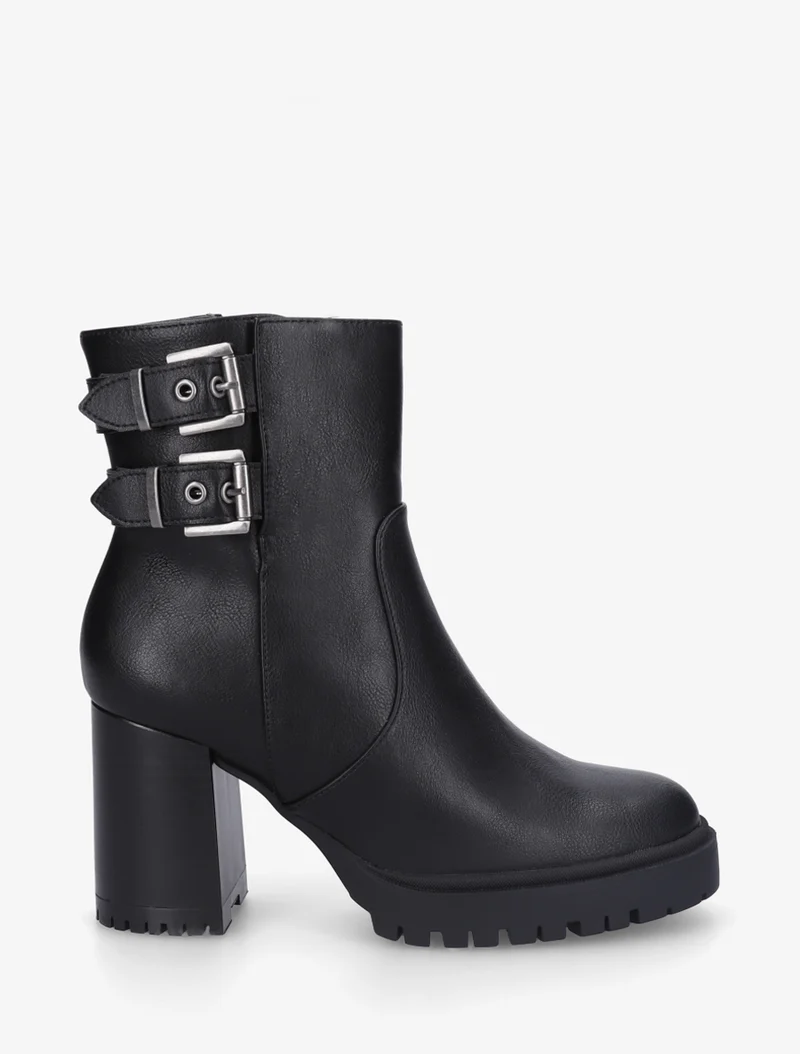 Bottines en simili à double sangles - Noir