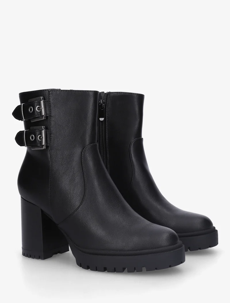 Bottines en simili à double sangles - Noir