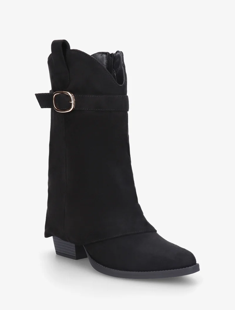 Bottines en suédine à revers et ceinturon - Noir