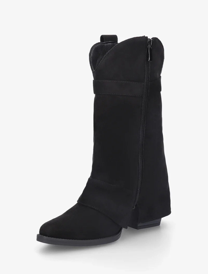 Bottines en suédine à revers et ceinturon - Noir