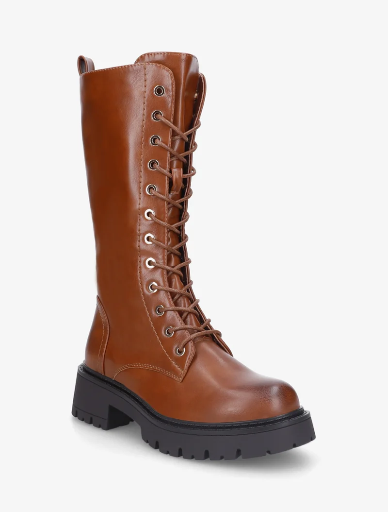 Bottines montantes en simili à lacets - Camel