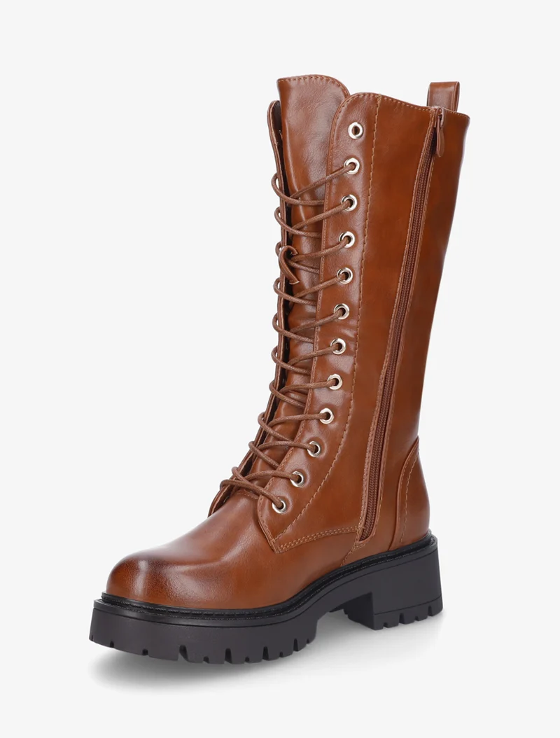 Bottines montantes en simili à lacets - Camel