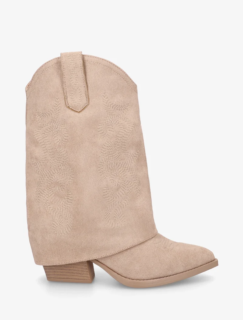 Bottines à revers et sûrpiqures en suédine - Taupe