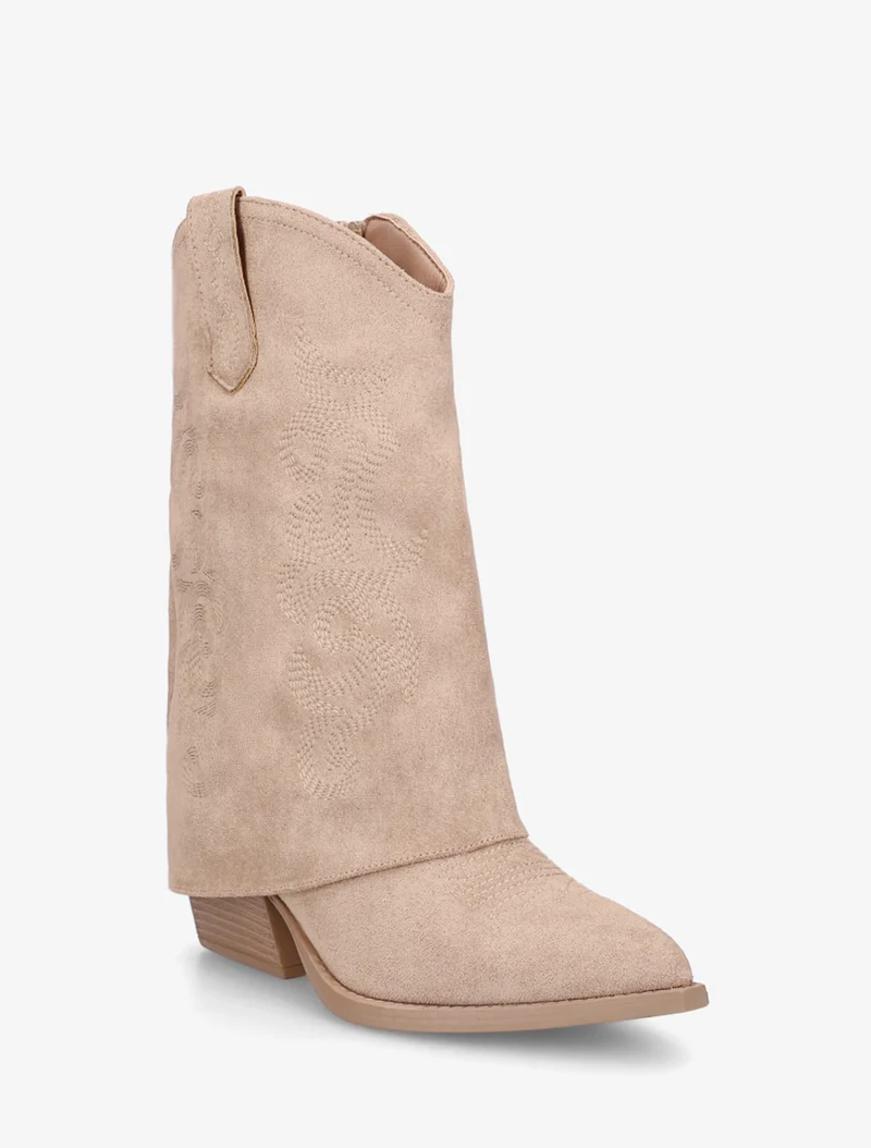 Bottines à revers et sûrpiqures en suédine - Taupe
