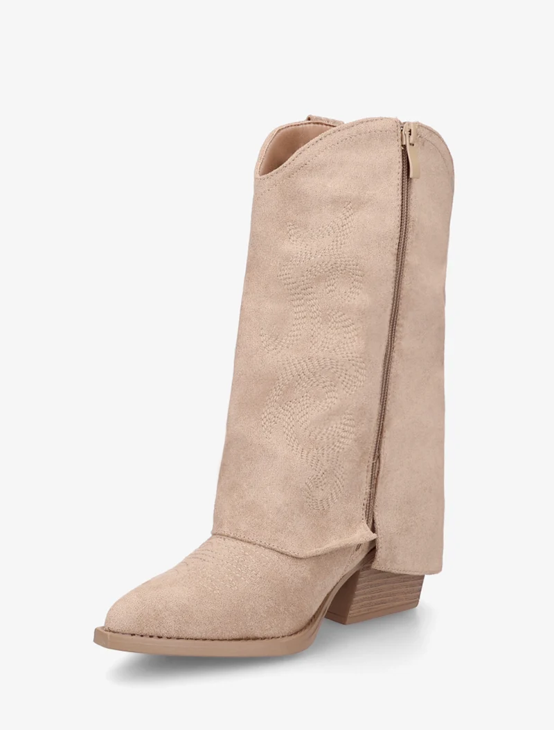 Bottines à revers et sûrpiqures en suédine - Taupe