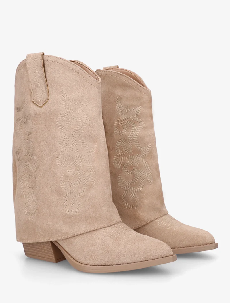 Bottines à revers et sûrpiqures en suédine - Taupe