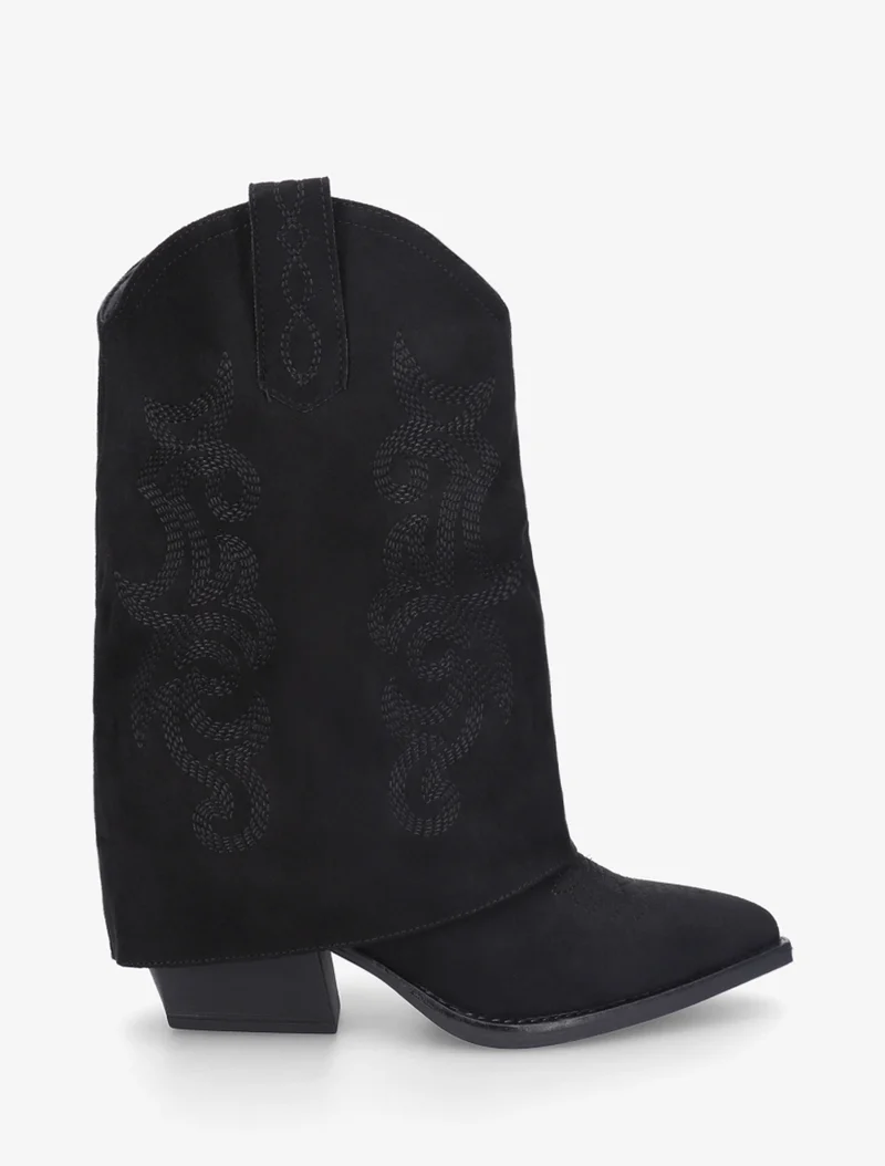 Bottines à revers et sûrpiqures en suédine - Noir