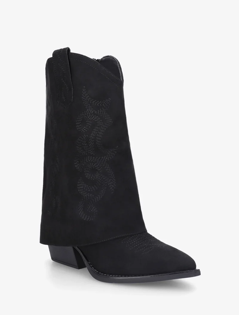 Bottines à revers et sûrpiqures en suédine - Noir
