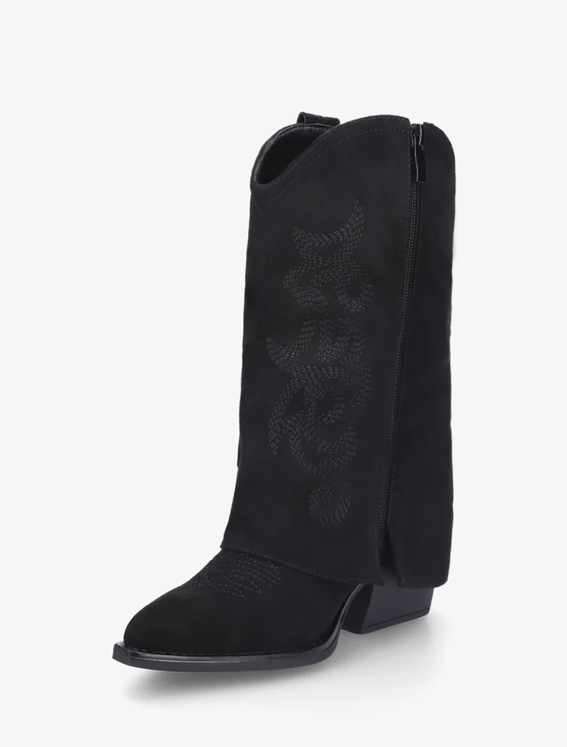 Bottines à revers et sûrpiqures en suédine - Noir