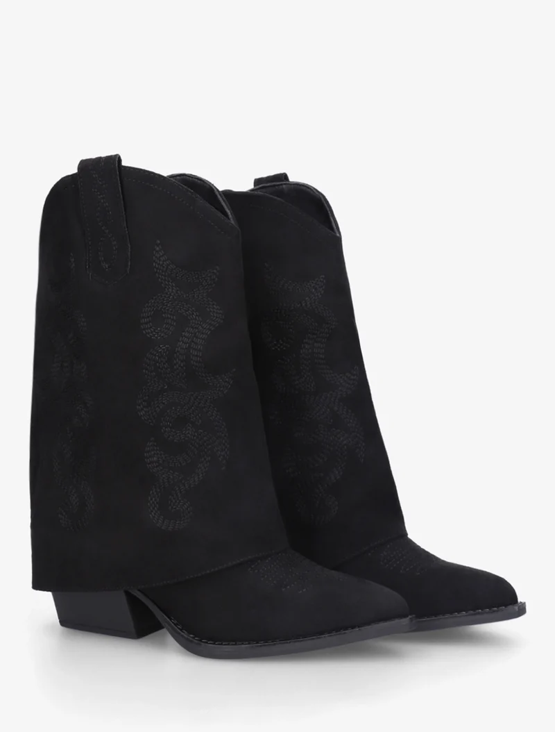 Bottines à revers et sûrpiqures en suédine - Noir