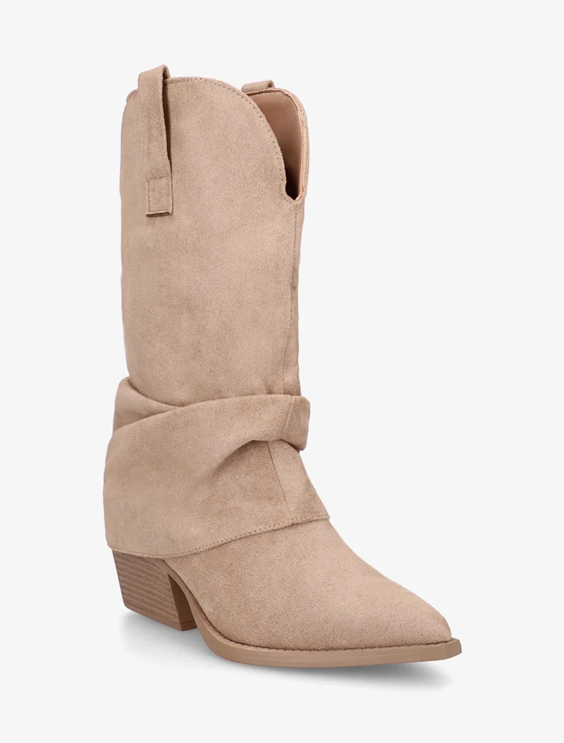 Bottines montantes à revers en suédine - Taupe