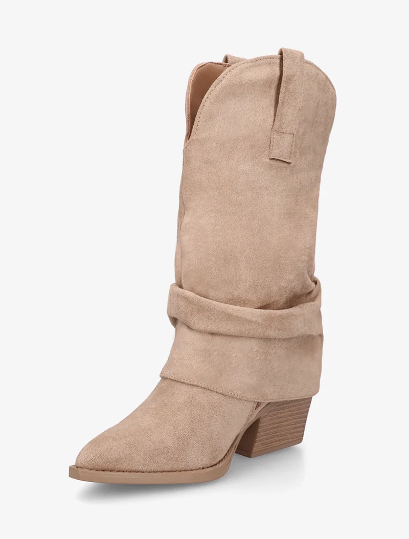 Bottines montantes à revers en suédine - Taupe