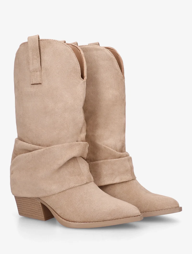 Bottines montantes à revers en suédine - Taupe