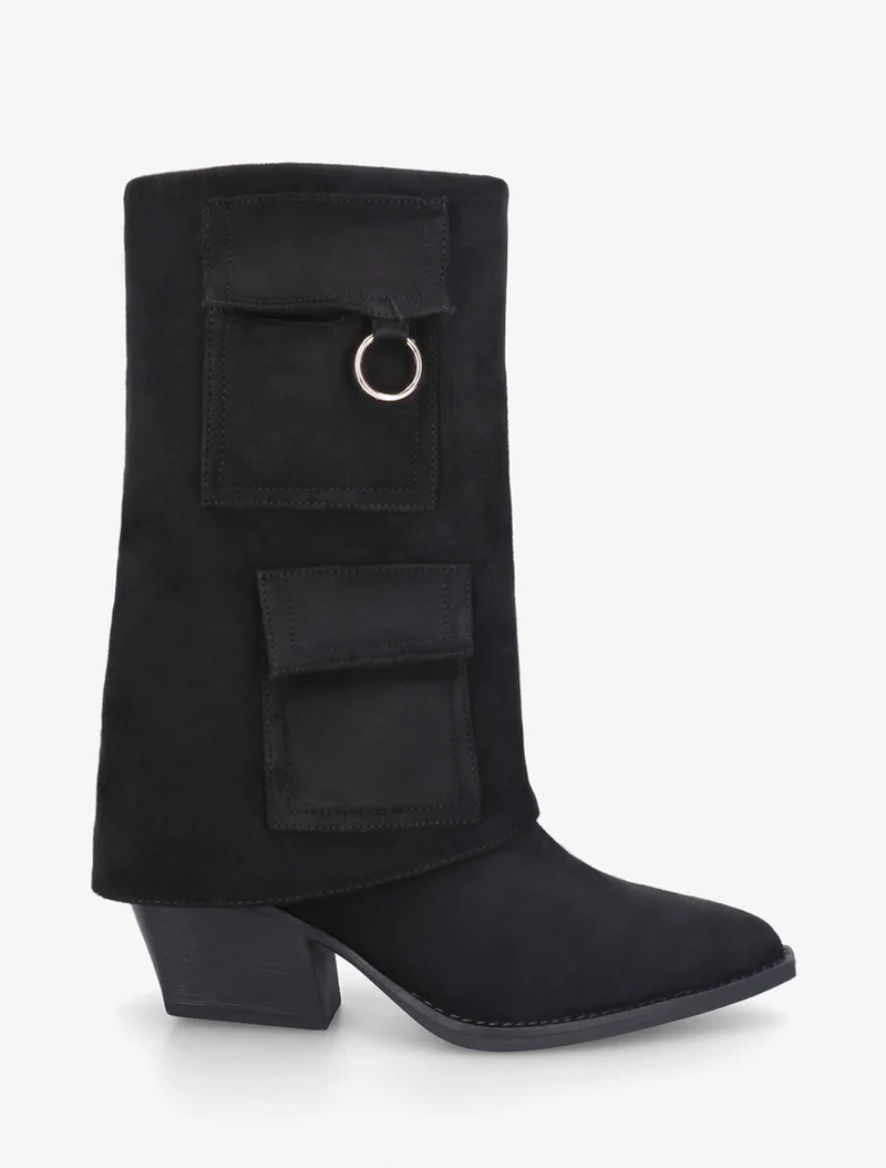 Bottines montantes en suédine à poches - Noir