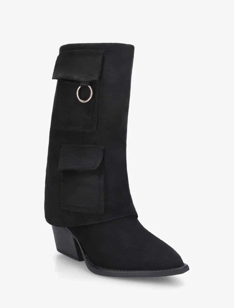 Bottines montantes en suédine à poches - Noir