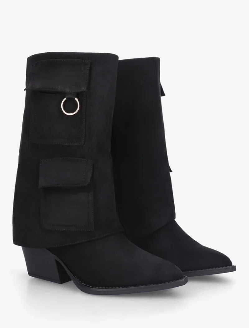 Bottines montantes en suédine à poches - Noir