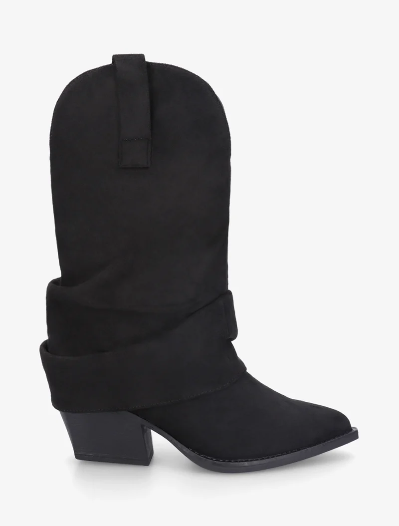 Bottines montantes à revers en suédine - Noir