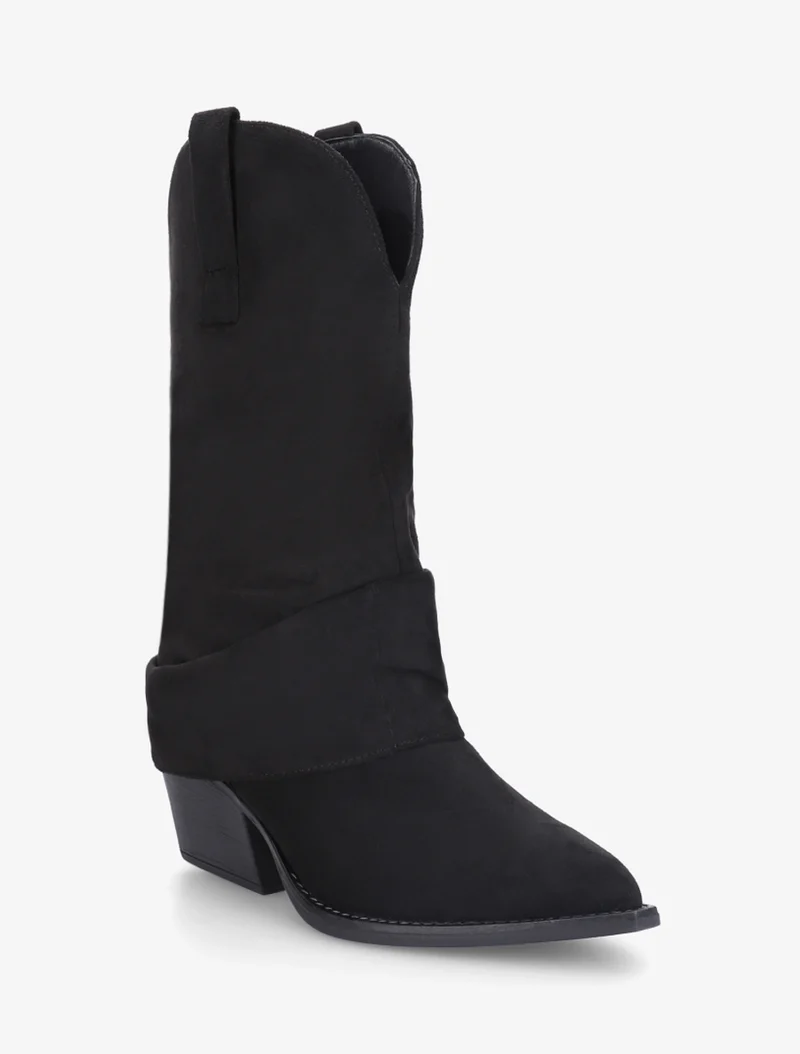 Bottines montantes à revers en suédine - Noir