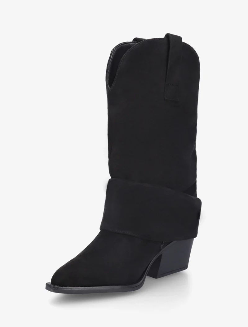 Bottines montantes à revers en suédine - Noir