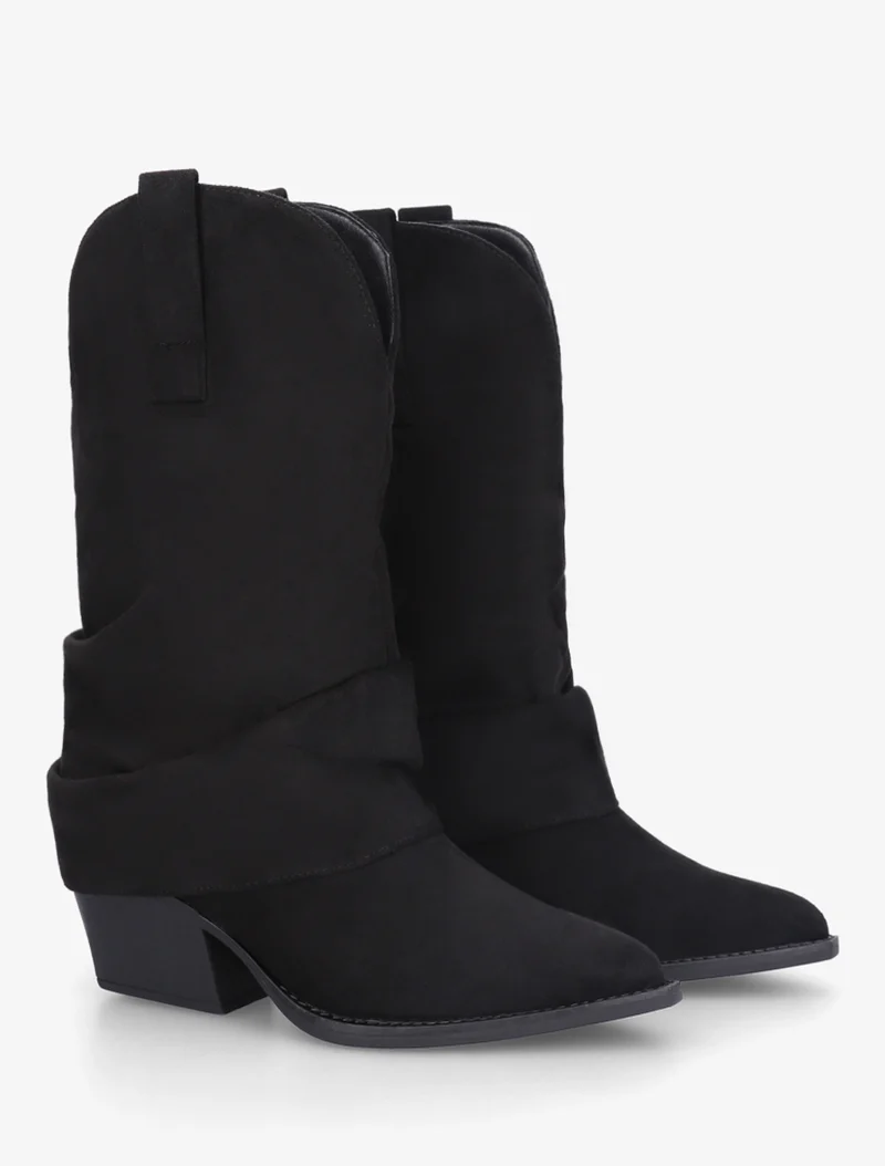 Bottines montantes à revers en suédine - Noir