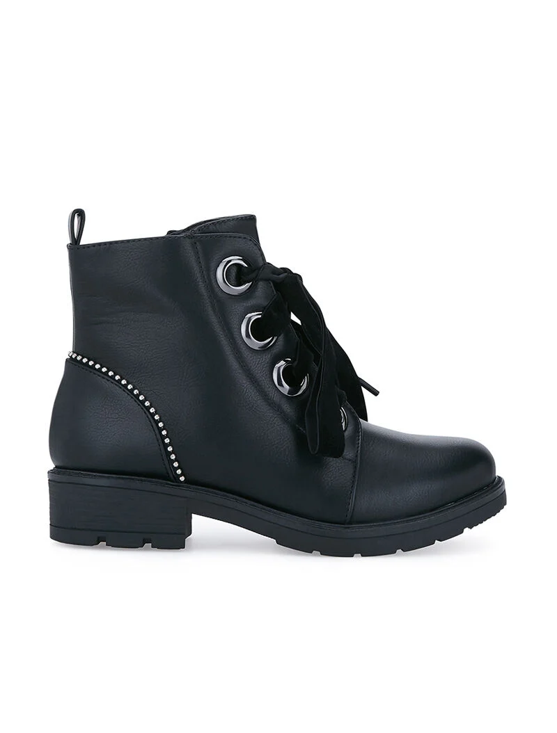 Boots à lacets effet velours - noir
