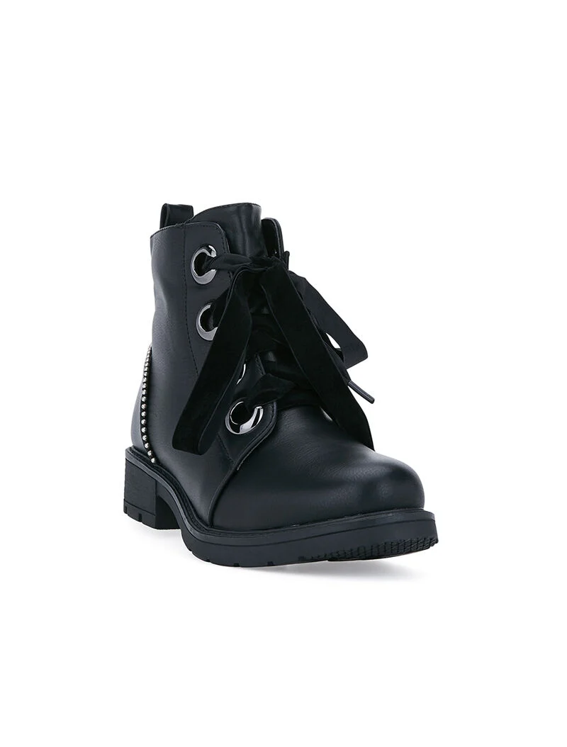 Boots à lacets effet velours - noir