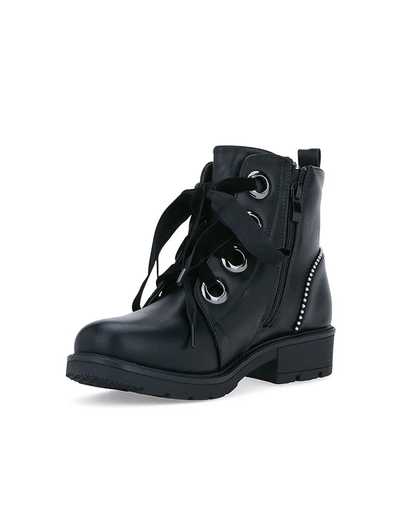Boots à lacets effet velours - noir