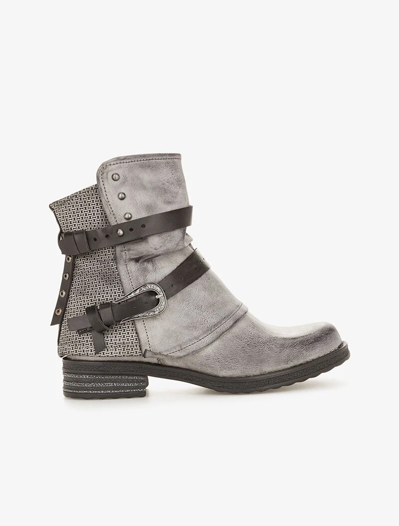 Boots aspect cuir usé à sangles - gris foncé