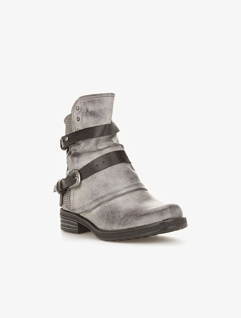 Boots aspect cuir usé à sangles - gris foncé