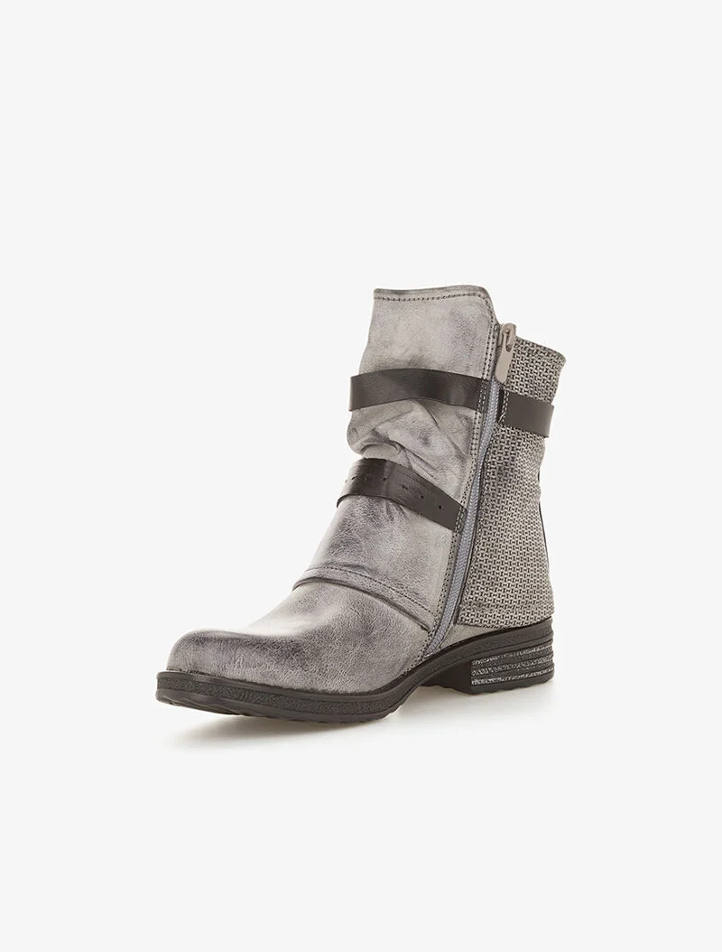 Boots aspect cuir usé à sangles - gris foncé