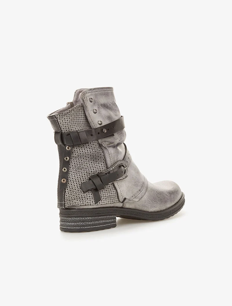 Boots aspect cuir usé à sangles - gris foncé