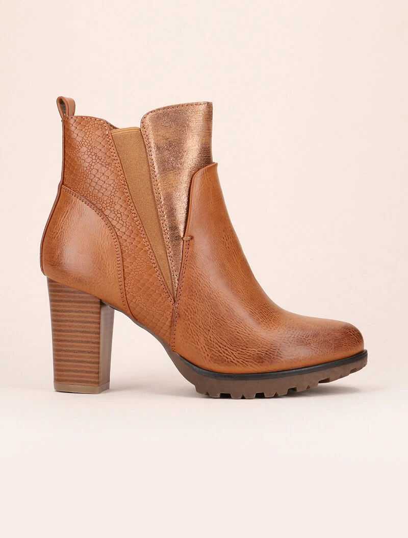 Bottines à détails style écailles - camel