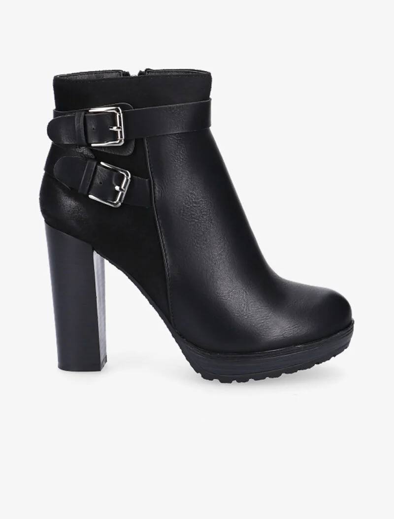 Bottines hautes bimatière à sangles - noir