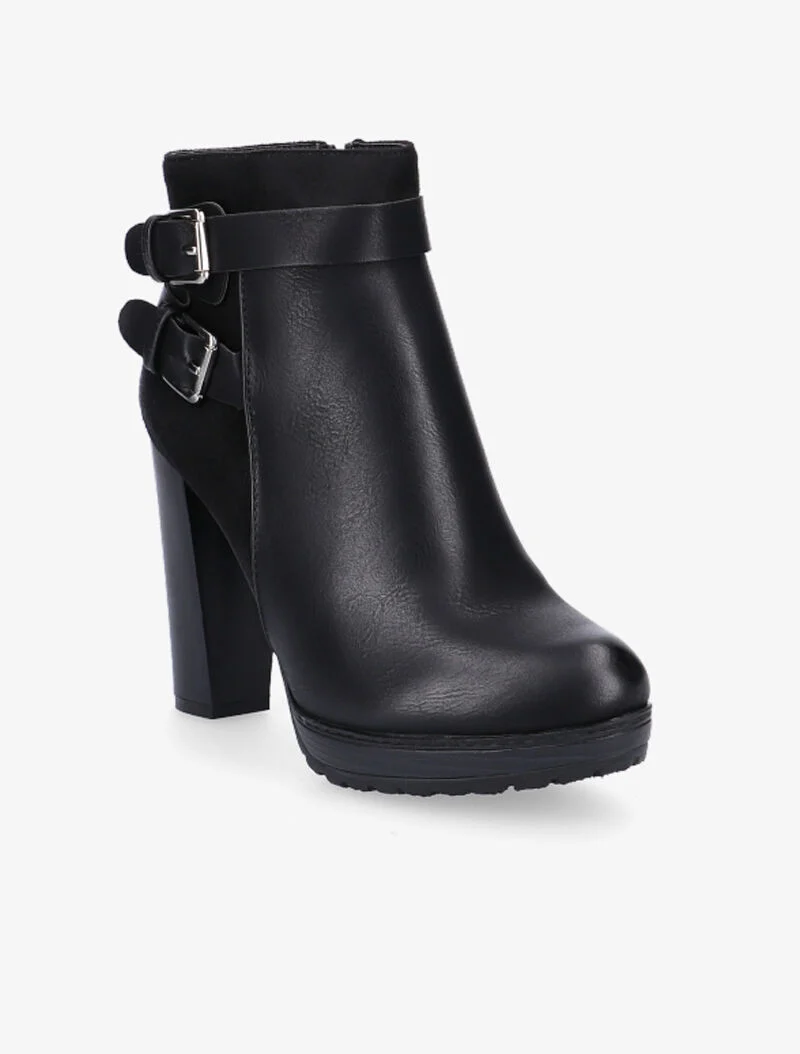 Bottines hautes bimatière à sangles - noir