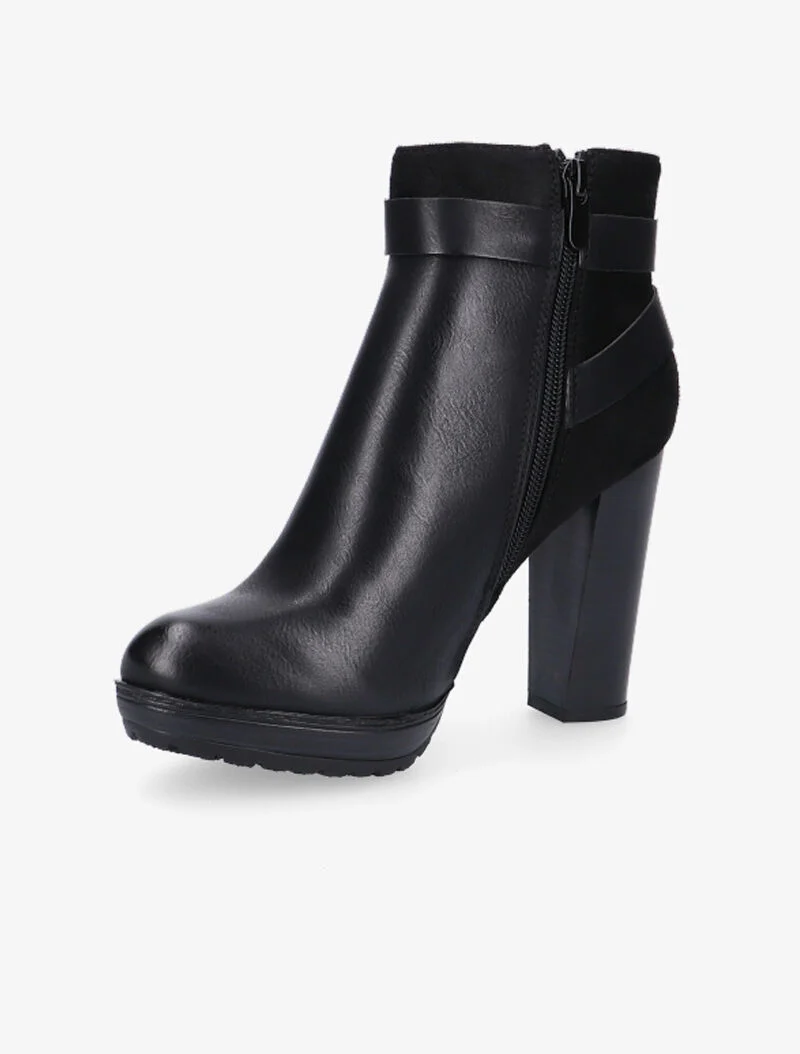 Bottines hautes bimatière à sangles - noir