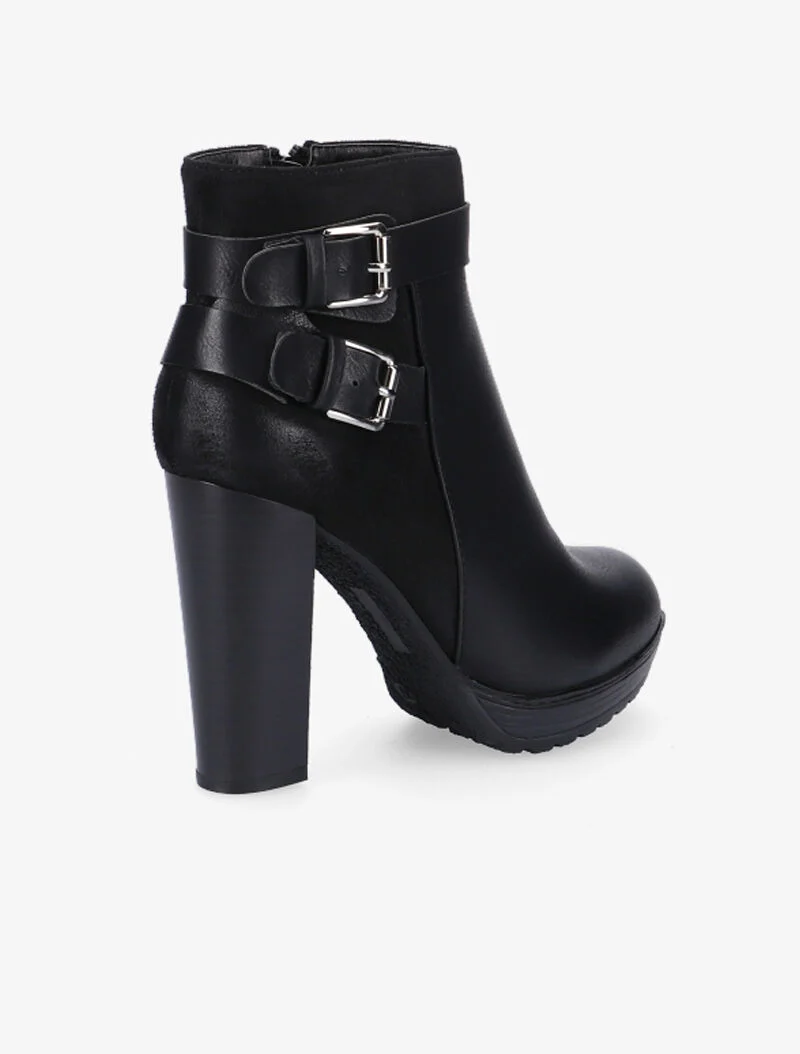 Bottines hautes bimatière à sangles - noir