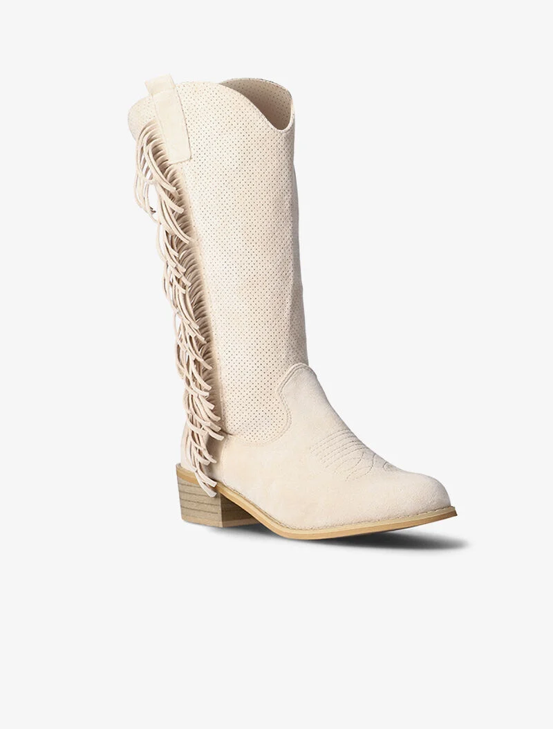 Santiags piquetées à franges - beige