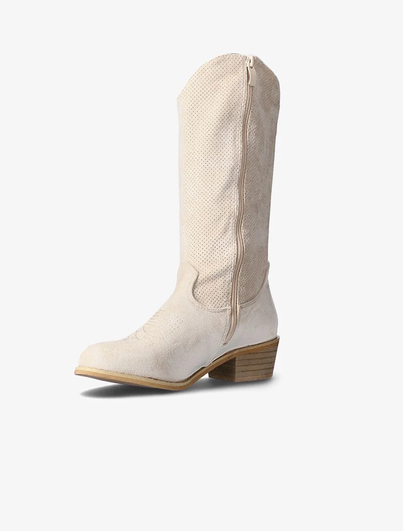 Santiags piquetées à franges - beige