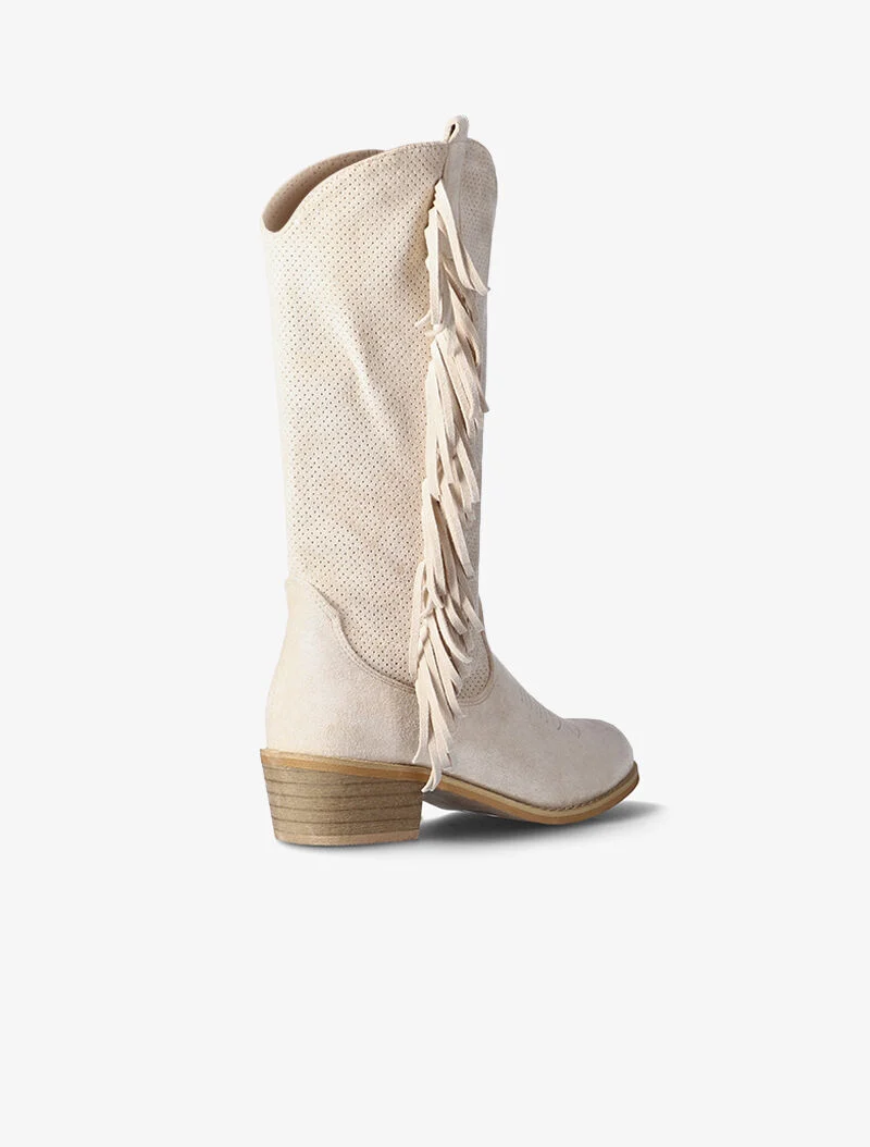 Santiags piquetées à franges - beige