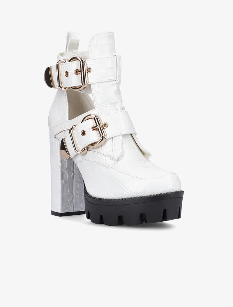 Bottines effet croco à découpes - blanc