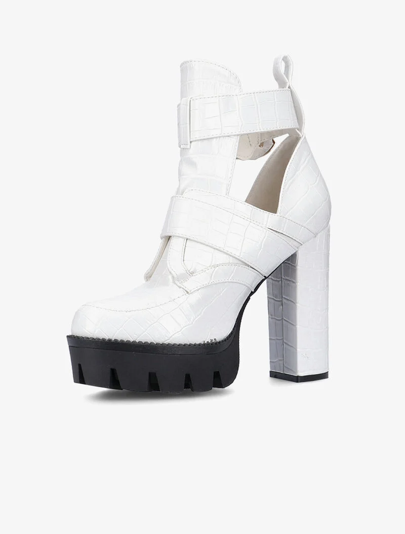 Bottines effet croco à découpes - blanc