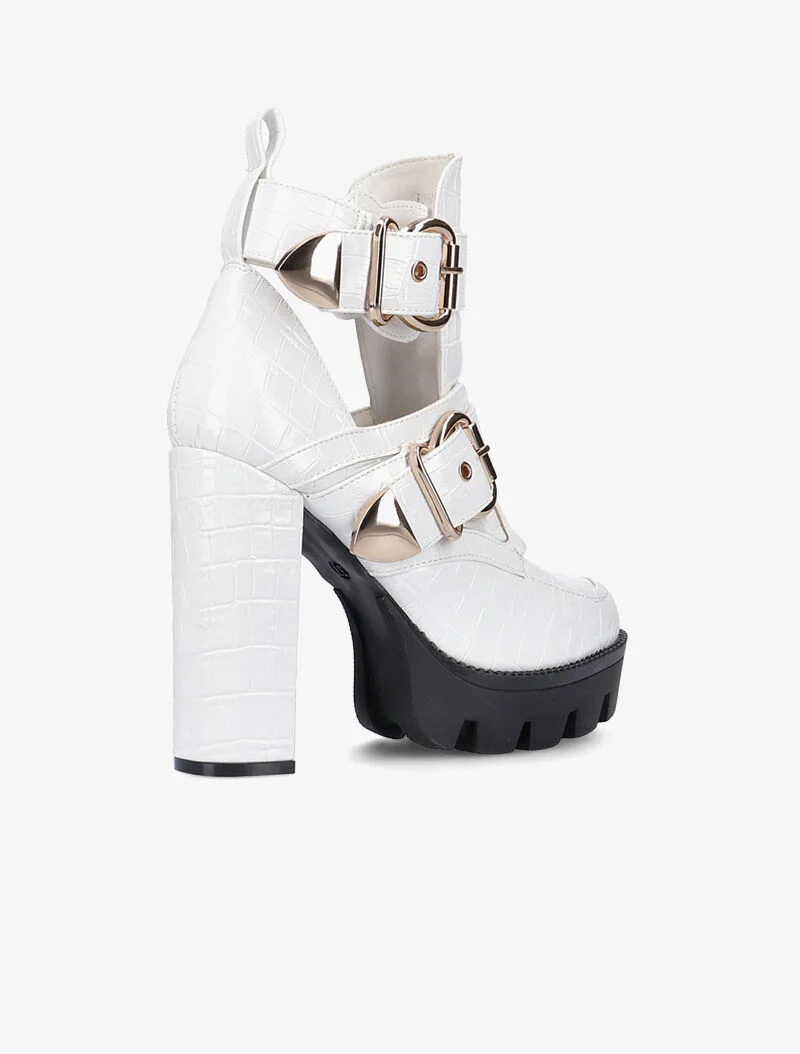 Bottines effet croco à découpes - blanc