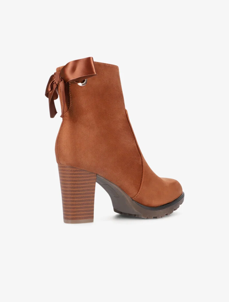 Bottines en suédine à détail noeud - camel