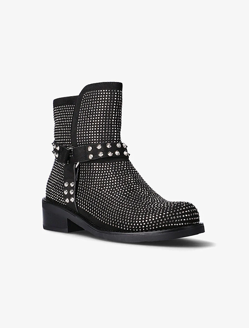 Boots à strass et lanières à picots - noir