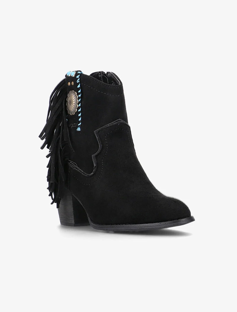 Bottines suédine ornées et à franges - noir